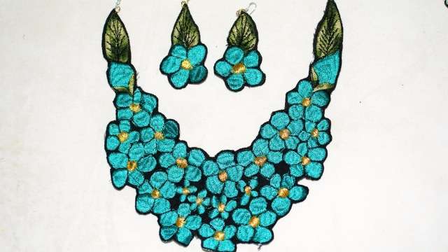 Embroidered necklace and earrings